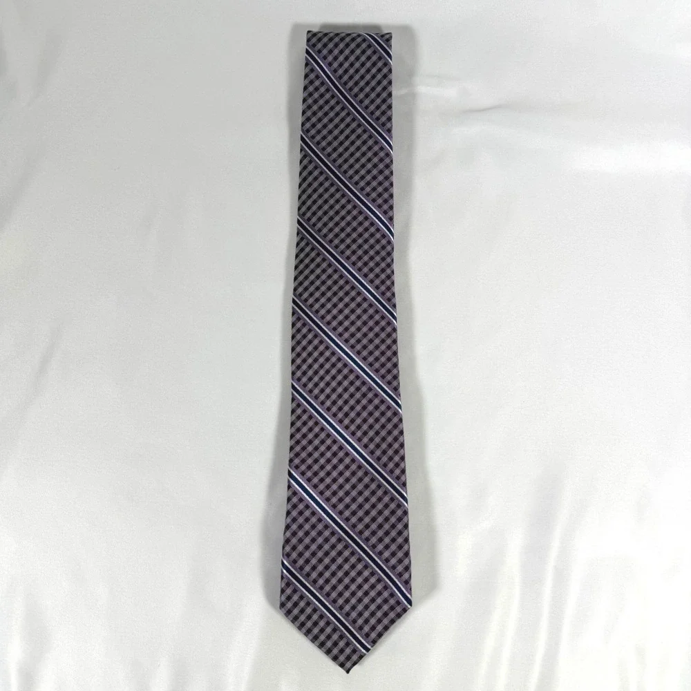 Jhane Barnes Necktie Mens Purple Geometric Striped 100% Silk Classic Tie